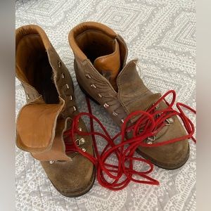 Vintage leather made in Italy men’s hiking boots steel toe red laces size 13.5
